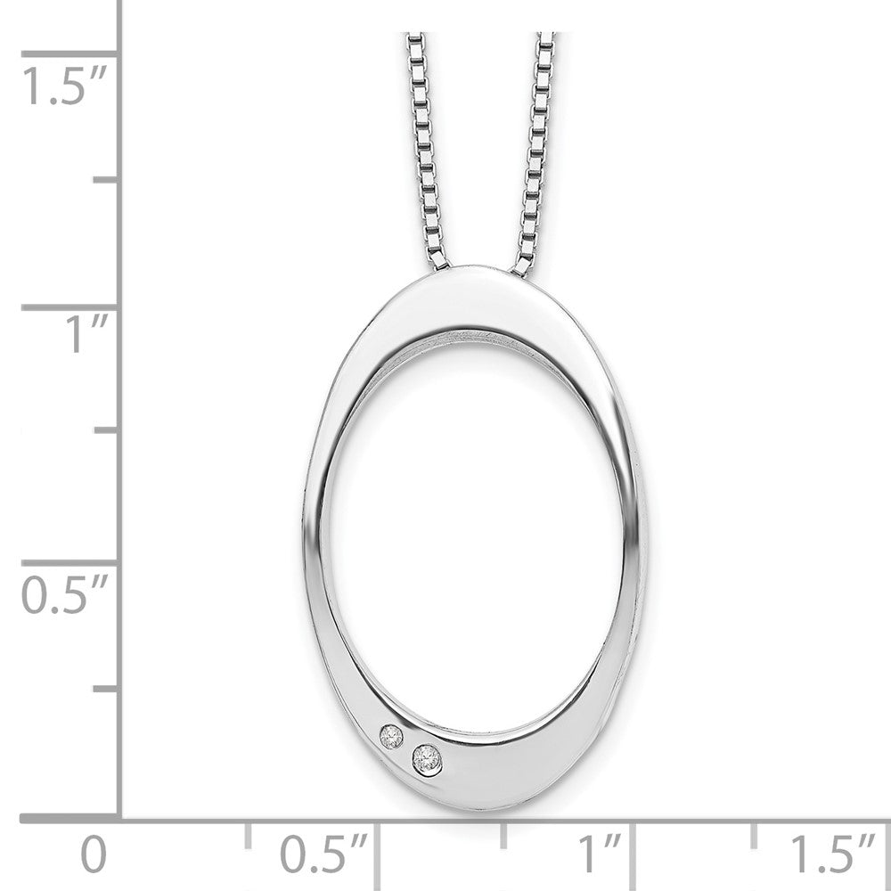 Sterling Silver White Ice Rhodium-Plated 18 Inch Diamond Open Oval Necklace With 2 Extender