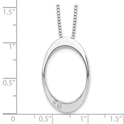 Sterling Silver White Ice Rhodium-Plated 18 Inch Diamond Open Oval Necklace With 2 Extender