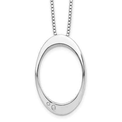 Sterling Silver White Ice Rhodium-Plated 18 Inch Diamond Open Oval Necklace With 2 Extender