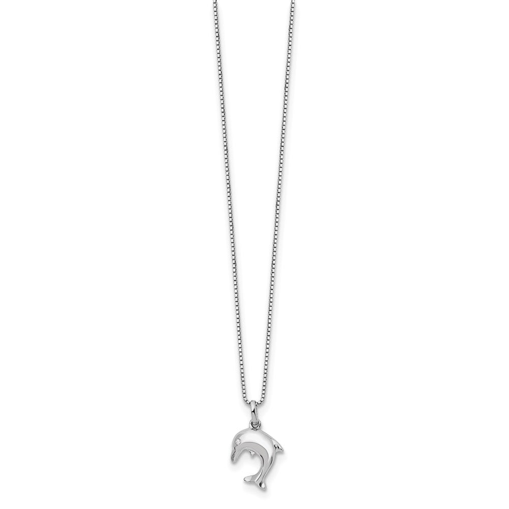 Sterling Silver White Ice Rhodium-Plated 18 Inch Diamond Dolphin Necklace With 2 Extender