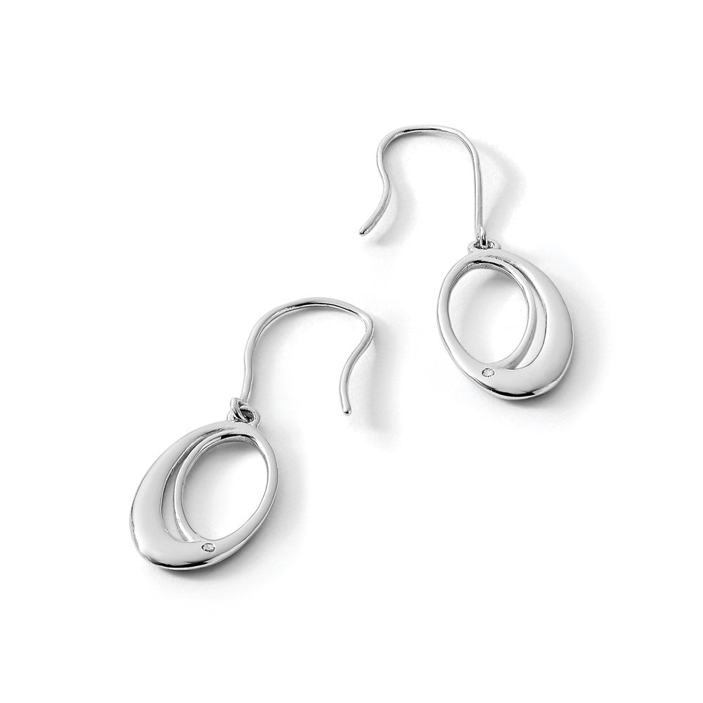 White Ice Sterling Silver Rhodium-plated Open Oval Diamond Shepherd Hook Dangle Earrings