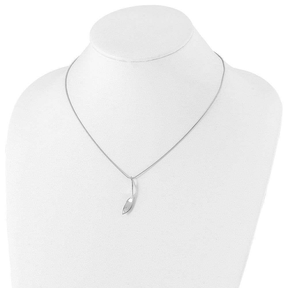 Sterling Silver White Ice Rhodium-Plated 18 Inch Diamond Twisted Pendant Necklace With 2 Extender
