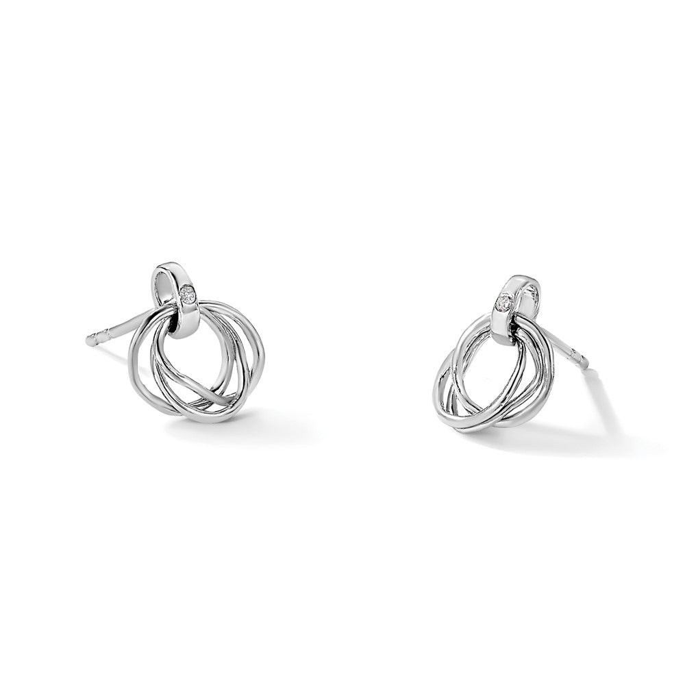 White Ice Sterling Silver Rhodium-plated Three Ring Diamond Post Earrings