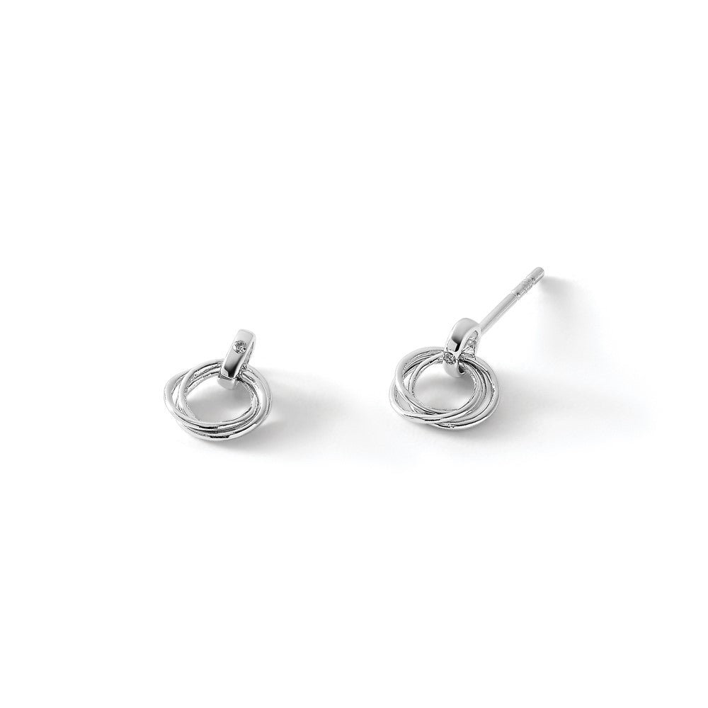 White Ice Sterling Silver Rhodium-plated Three Ring Diamond Post Earrings