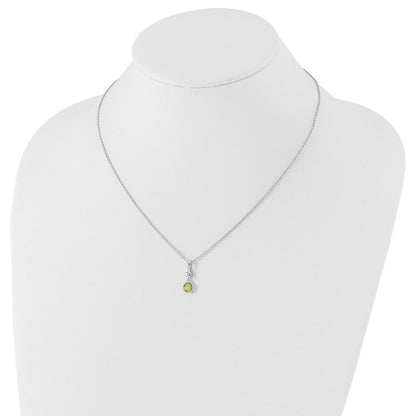 Sterling Silver Rhodium Plated White Ice .01ct. Dia./peridot w/2IN Ext Necklace