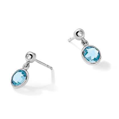 White Ice Sterling Silver Rhodium-plated Blue Topaz And Diamond Post Dangle Teardrop Earrings