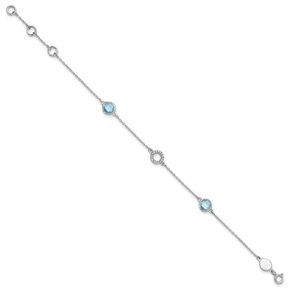 Sterling Silver White Ice Rhodium-Plated 7.25 Inch Blue Topaz And Diamond Bracelet With 1 Extender