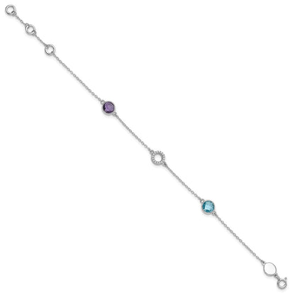 Sterling Silver Rhodium Plated White Ice Diamond/bt/am w/1IN Ext. Bracelet