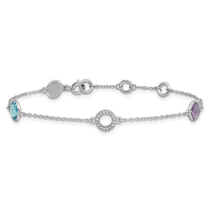 Sterling Silver Rhodium Plated White Ice Diamond/bt/am w/1IN Ext. Bracelet