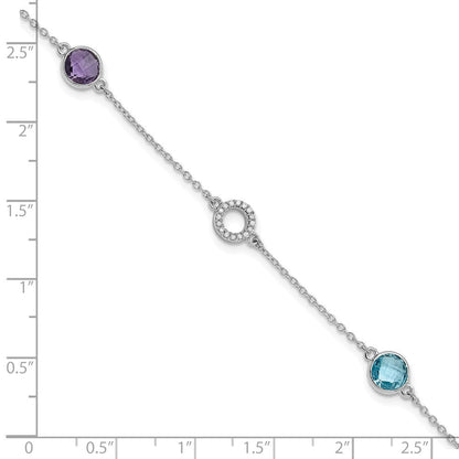 Sterling Silver Rhodium Plated White Ice Diamond/bt/am w/1IN Ext. Bracelet