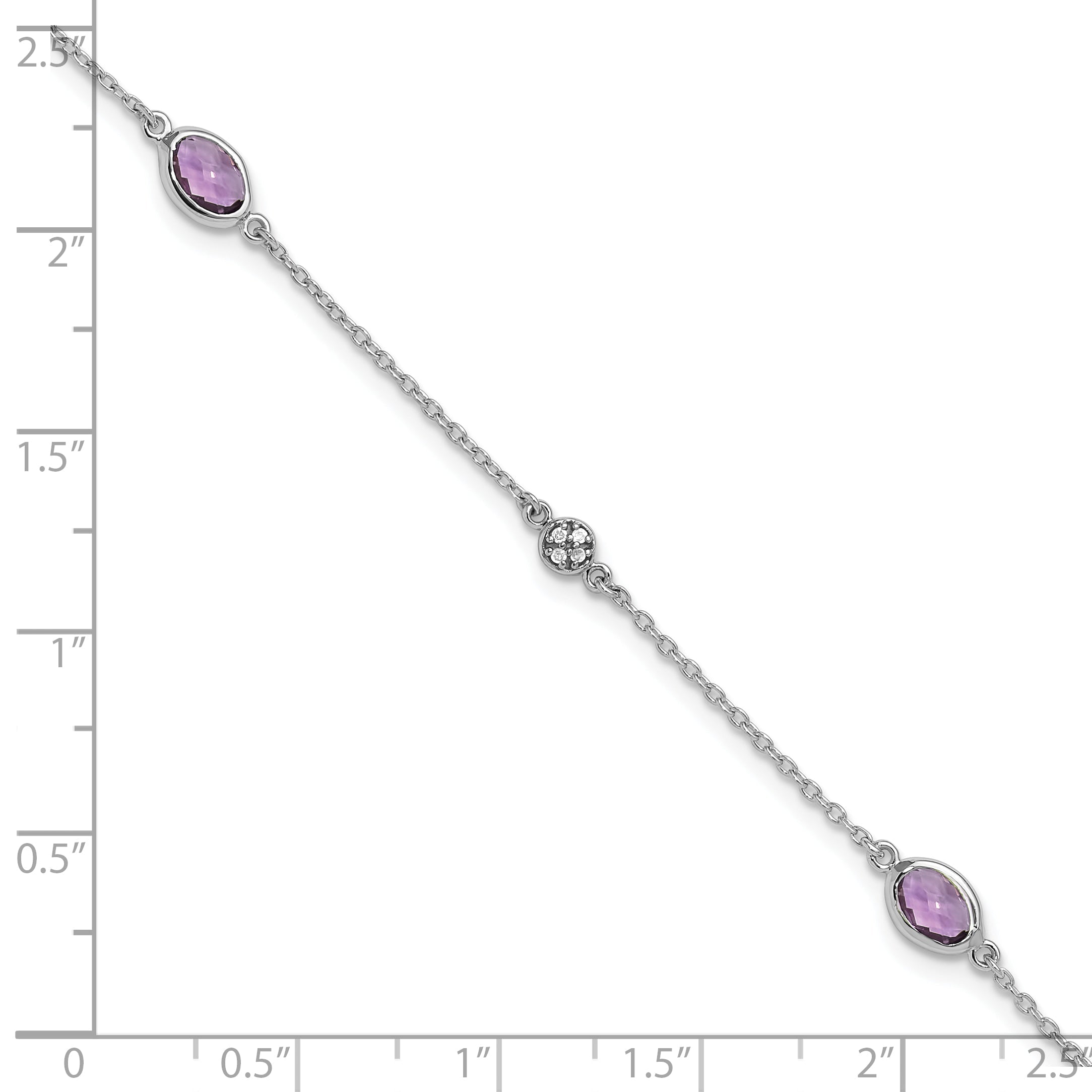 7.25 Inch White Ice Sterling Silver Rhodium-Plated 7.5 Amethyst And Diamond Bracelet With 1.25 Extender