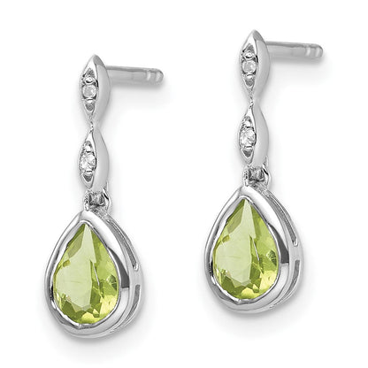 Sterling Silver Rhodium Plated White Ice .01 Ct. Diamond and Peridot Post Earrings