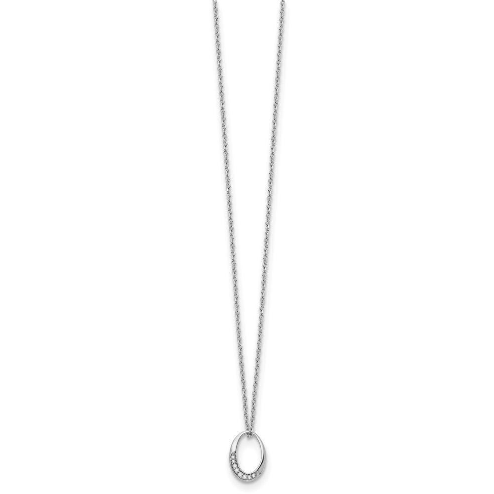 Sterling Silver White Ice Rhodium-Plated 18 Inch Diamond Open Oval Necklace With 2 Extender
