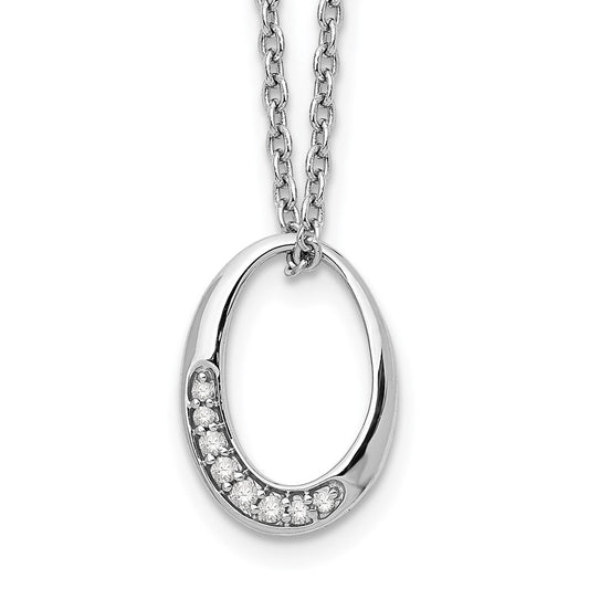 Sterling Silver White Ice Rhodium-Plated 18 Inch Diamond Open Oval Necklace With 2 Extender