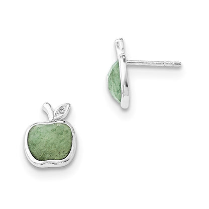 SS White Ice Green Aventurine and 1/2pt Diamond Post Earrings