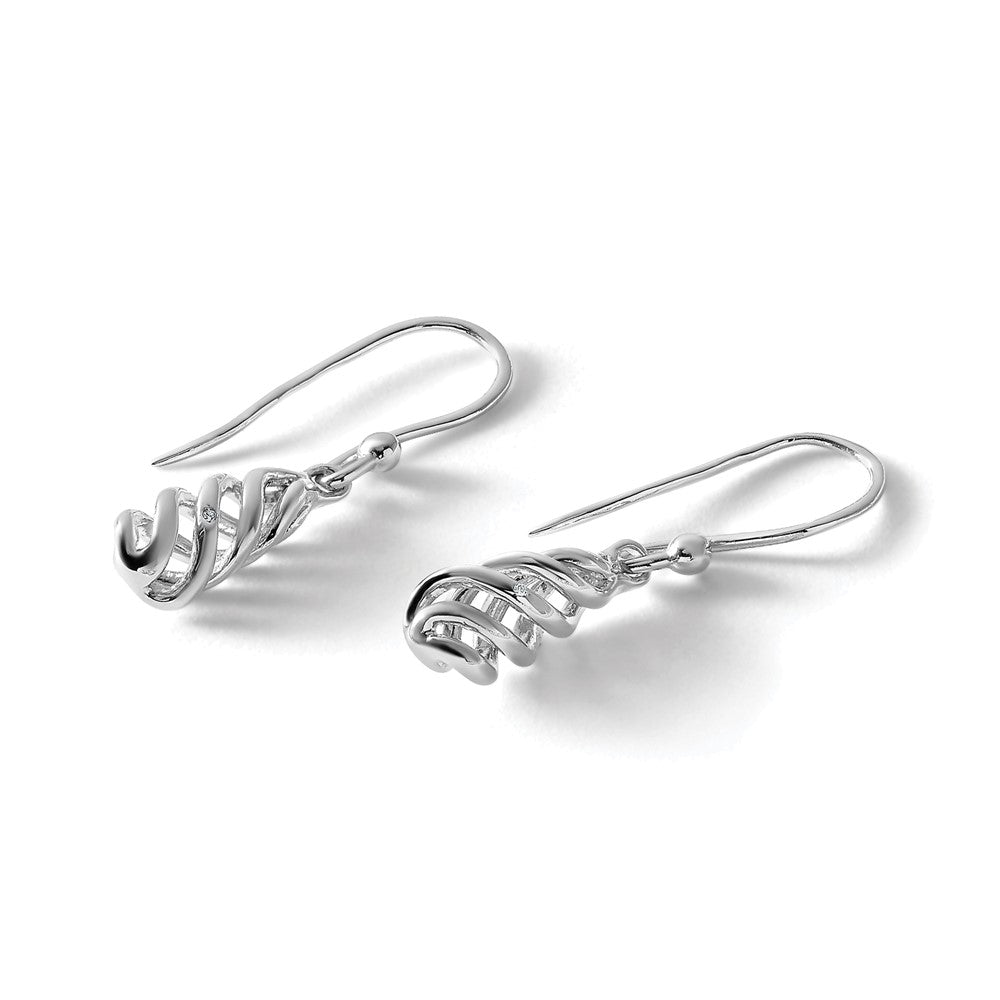 White Ice Sterling Silver Rhodium-plated Diamond Spiral Dangle Shepherd Hook Earrings