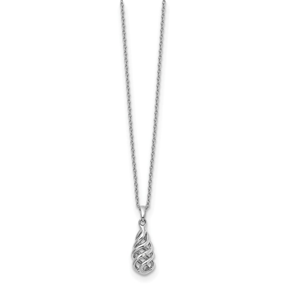 Sterling Silver White Ice Rhodium-Plated 18 Inch Diamond Spiral Pendant Necklace With 2 Extender
