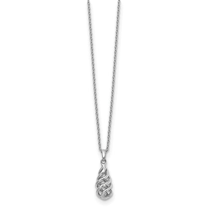 Sterling Silver White Ice Rhodium-Plated 18 Inch Diamond Spiral Pendant Necklace With 2 Extender