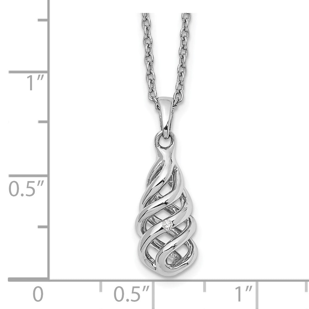 Sterling Silver White Ice Rhodium-Plated 18 Inch Diamond Spiral Pendant Necklace With 2 Extender