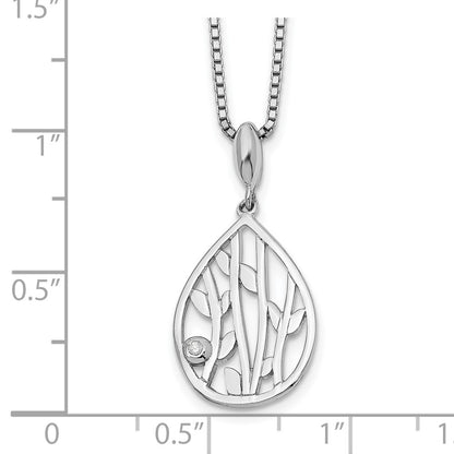 Sterling Silver White Ice Rhodium-Plated 18 Inch Diamond Leaf Pendant Necklace With 2 Extender
