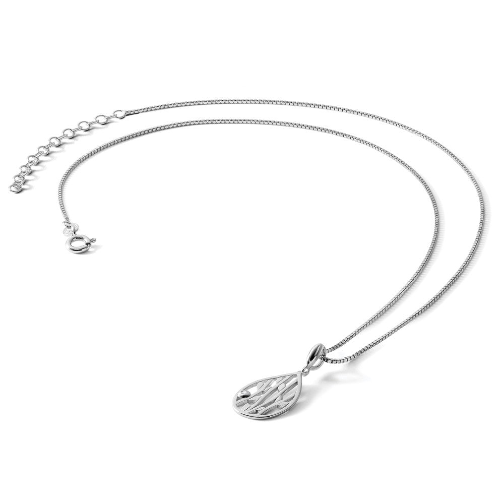 Sterling Silver White Ice Rhodium-Plated 18 Inch Diamond Leaf Pendant Necklace With 2 Extender