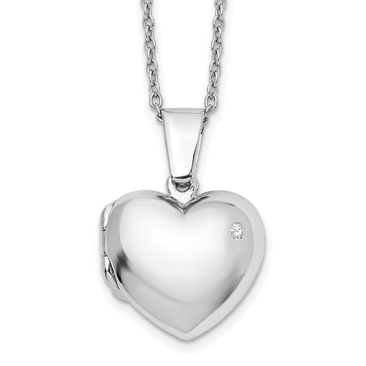 Sterling Silver White Ice Rhodium-Plated 18 Inch Diamond Heart Locket Necklace With 2 Extender