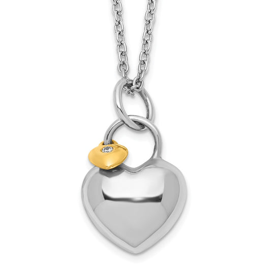 Sterling Silver White Ice Rhodium-Plated Gold-Tone 18 Inch Diamond Double Heart Necklace With 2 Extender