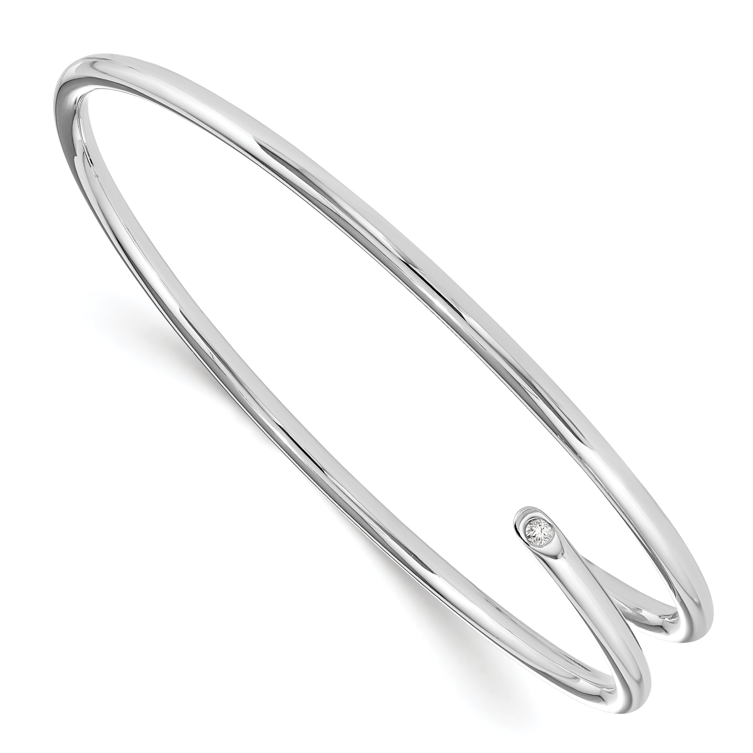Sterling Silver White Ice Rhodium-Plated Diamond Bangle