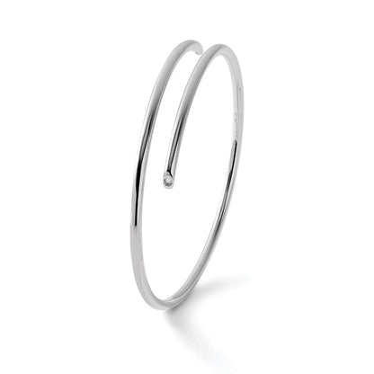 Sterling Silver White Ice Rhodium-Plated Diamond Bangle