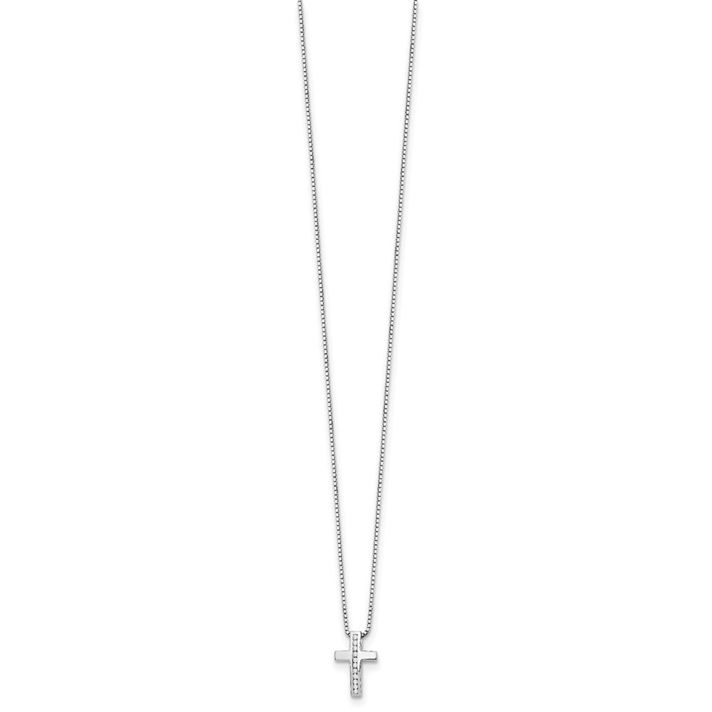 Sterling Silver White Ice Rhodium-Plated 18 Inch Diamond Cross Slide Pendant Necklace With 2 Extender