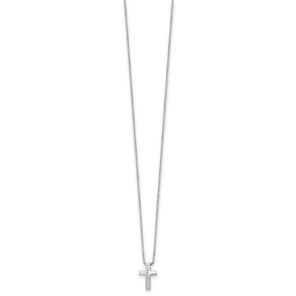 Sterling Silver White Ice Rhodium-Plated 18 Inch Diamond Cross Slide Pendant Necklace With 2 Extender