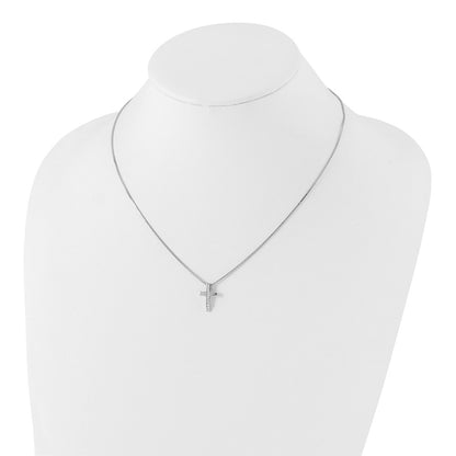 Sterling Silver White Ice Rhodium-Plated 18 Inch Diamond Cross Slide Pendant Necklace With 2 Extender