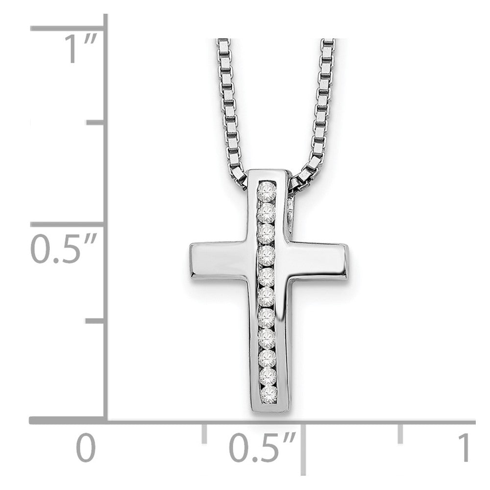 Sterling Silver White Ice Rhodium-Plated 18 Inch Diamond Cross Slide Pendant Necklace With 2 Extender