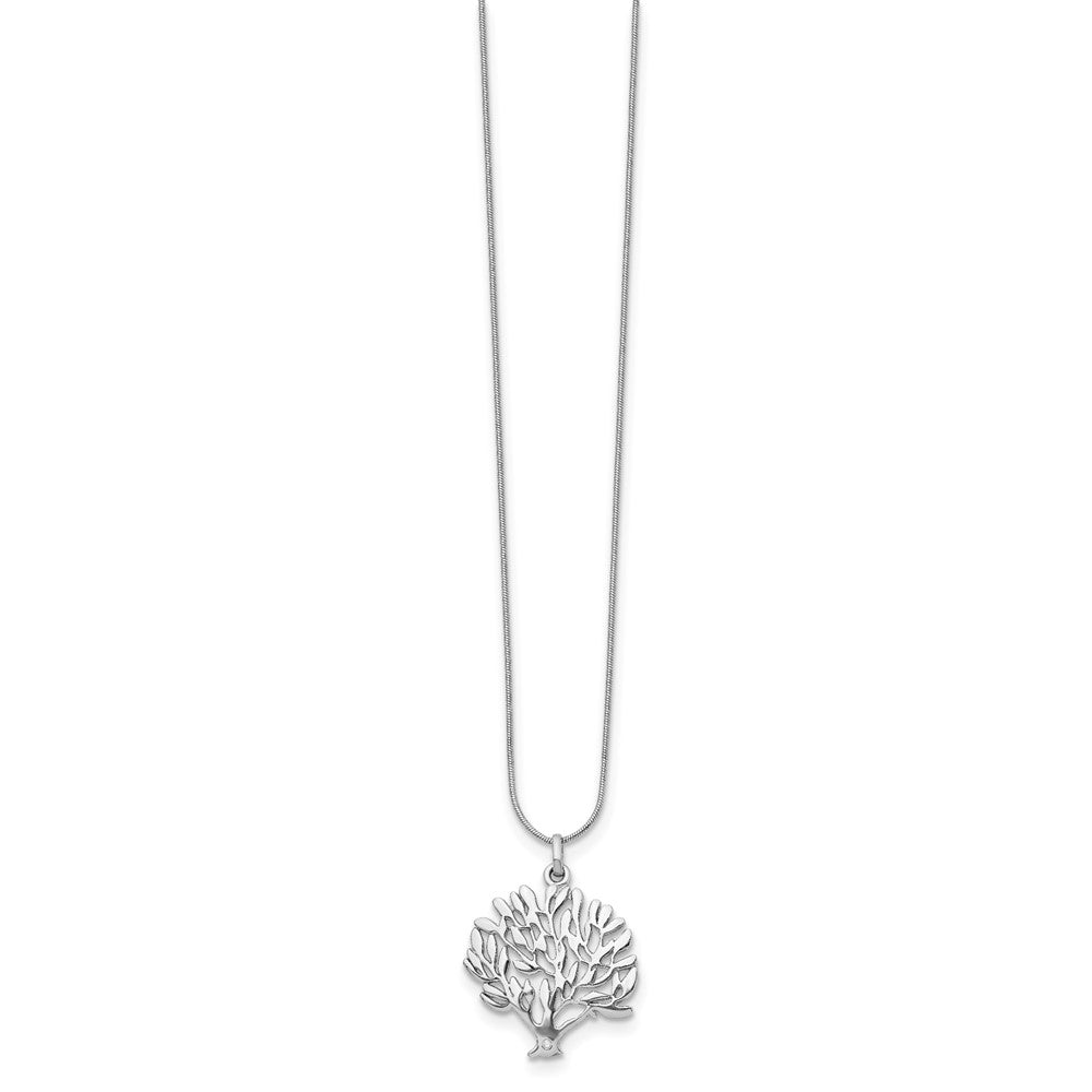 Sterling Silver White Ice Rhodium-Plated 18 Inch Diamond Tree Pendant Necklace With 2 Extender