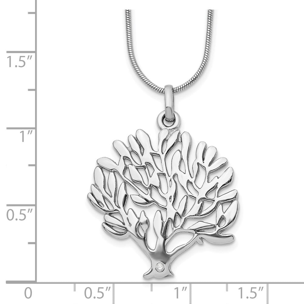 Sterling Silver White Ice Rhodium-Plated 18 Inch Diamond Tree Pendant Necklace With 2 Extender
