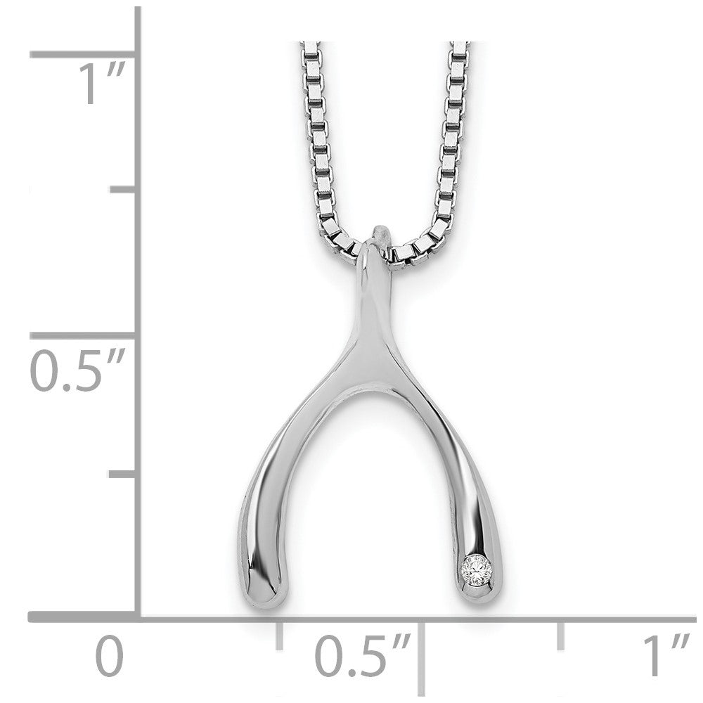 Sterling Silver White Ice Rhodium-Plated 18 Inch Diamond Wishbone Slide Pendant Necklace With 2 Extender