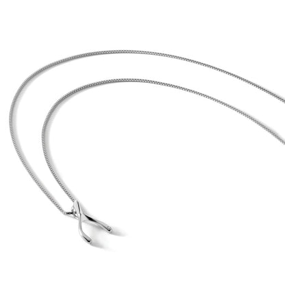 Sterling Silver White Ice Rhodium-Plated 18 Inch Diamond Wishbone Slide Pendant Necklace With 2 Extender