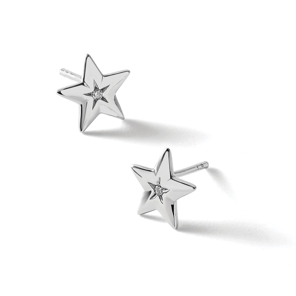 White Ice Sterling Silver Rhodium-plated Diamond Star Post Earrings