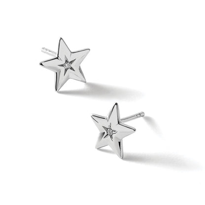 White Ice Sterling Silver Rhodium-plated Diamond Star Post Earrings