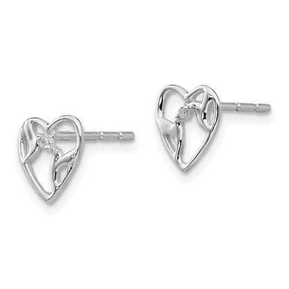 SS White Ice Diamond Bird & Heart Post Earrings