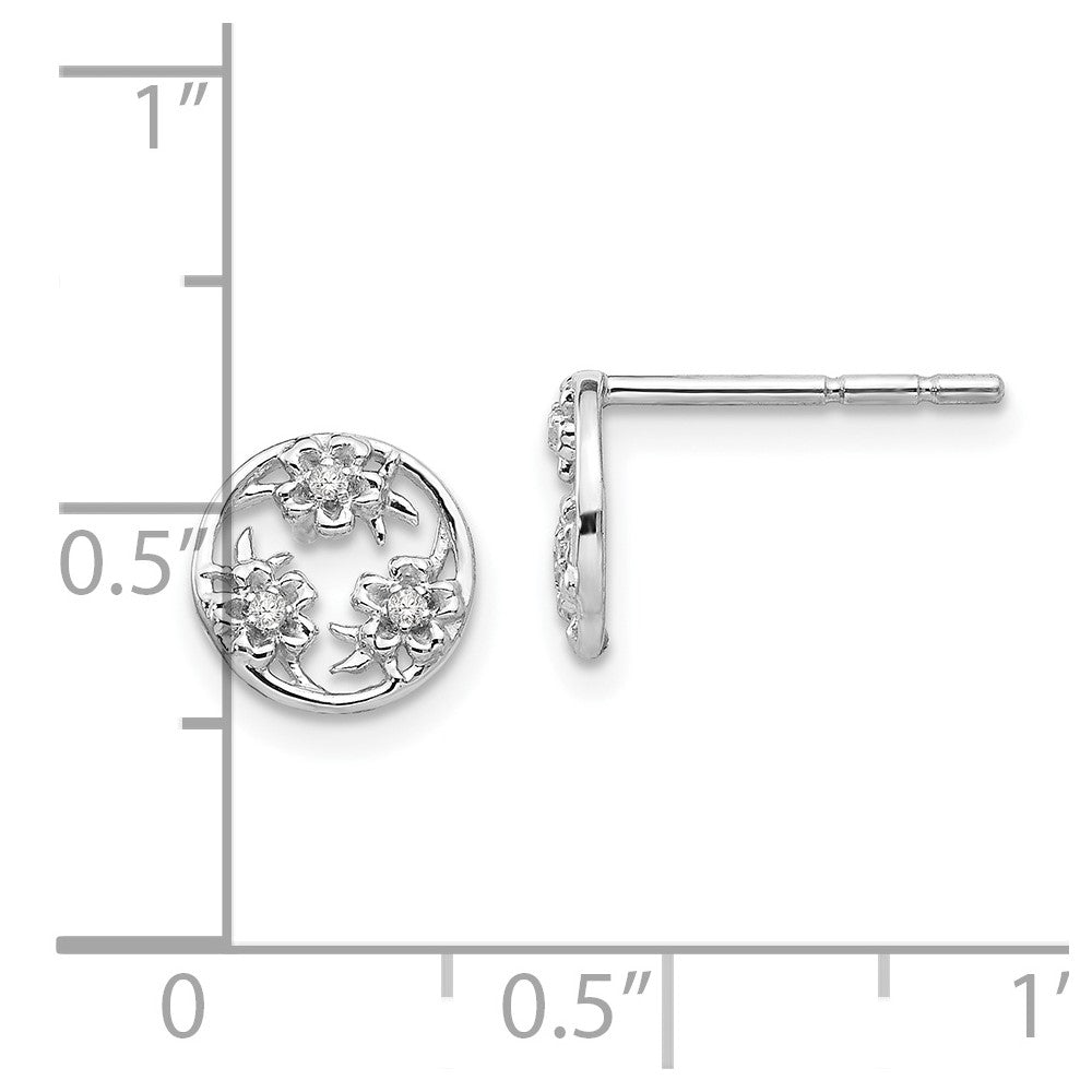 White Ice Sterling Silver Rhodium-plated Diamond Flower Post Earrings