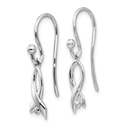 Sterling Silver White Ice Rhodium-Plated Diamond Awareness Ribbon Dangle Earrings