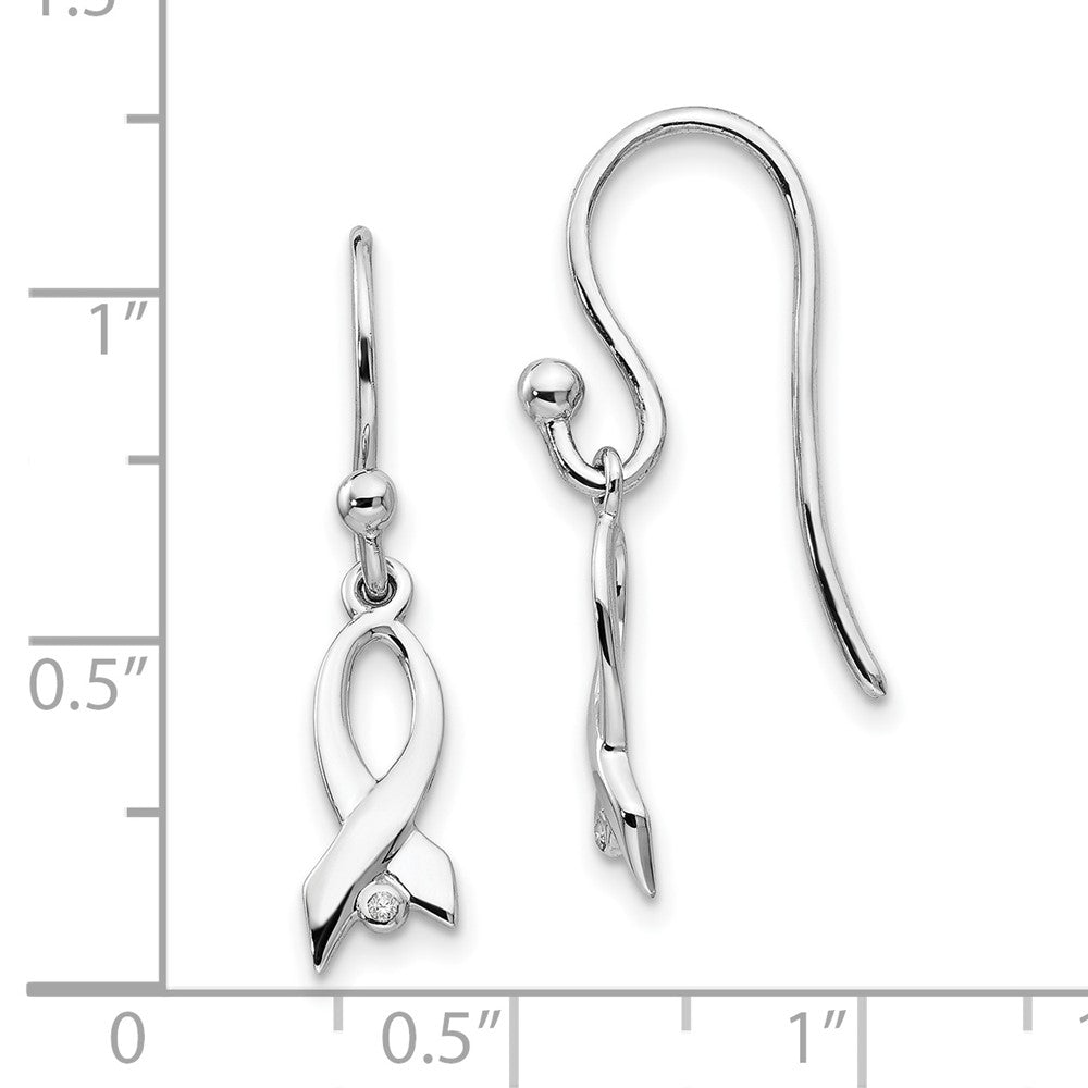 Sterling Silver White Ice Rhodium-Plated Diamond Awareness Ribbon Dangle Earrings