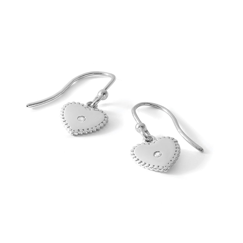 White Ice Sterling Silver Rhodium-plated Diamond Shepherd Hook Heart Dangle Earrings