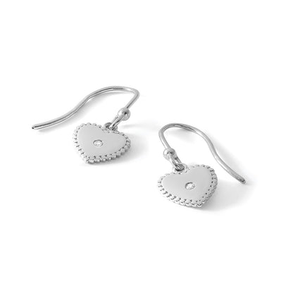 White Ice Sterling Silver Rhodium-plated Diamond Shepherd Hook Heart Dangle Earrings