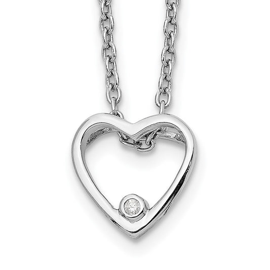 Sterling Silver White Ice Rhodium-Plated 18 Inch Diamond Open Heart Necklace With 2 Extender