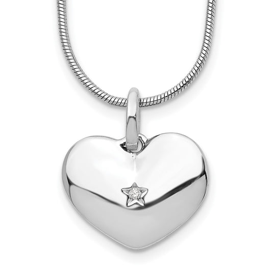 Sterling Silver White Ice Rhodium-Plated 18 Inch Diamond Heart Necklace With 2 Extender