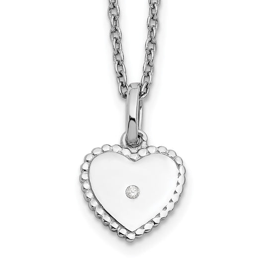 Sterling Silver White Ice Rhodium-Plated 18 Inch Diamond Heart Necklace With 2 Extender