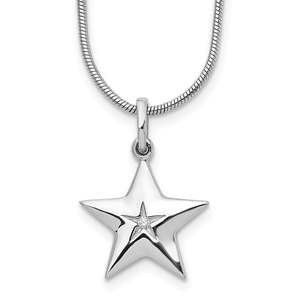 Sterling Silver White Ice Rhodium-Plated 18 Inch Diamond Star Necklace With 2 Extender