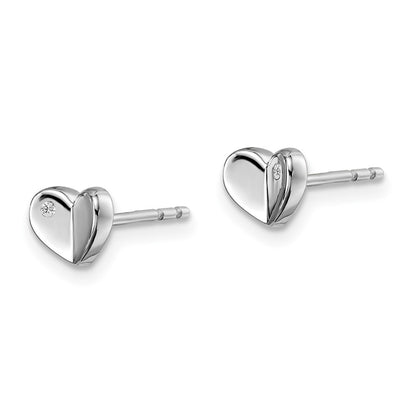 Sterling Silver White Ice Rhodium-Plated Diamond Heart Post Earrings